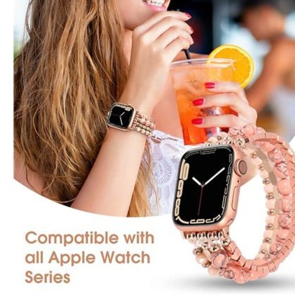 NEW Beaded Rose Gold/Pink Boho Apple Watch Band main image 4